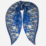 Blue Floral Silk Large Shawl Wrap