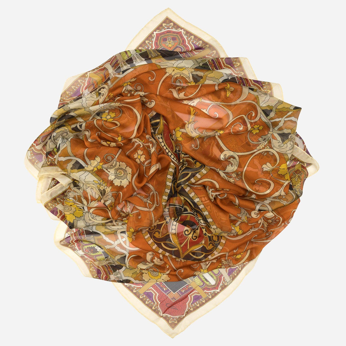 Orange Floral Silk Large Shawl Wrap