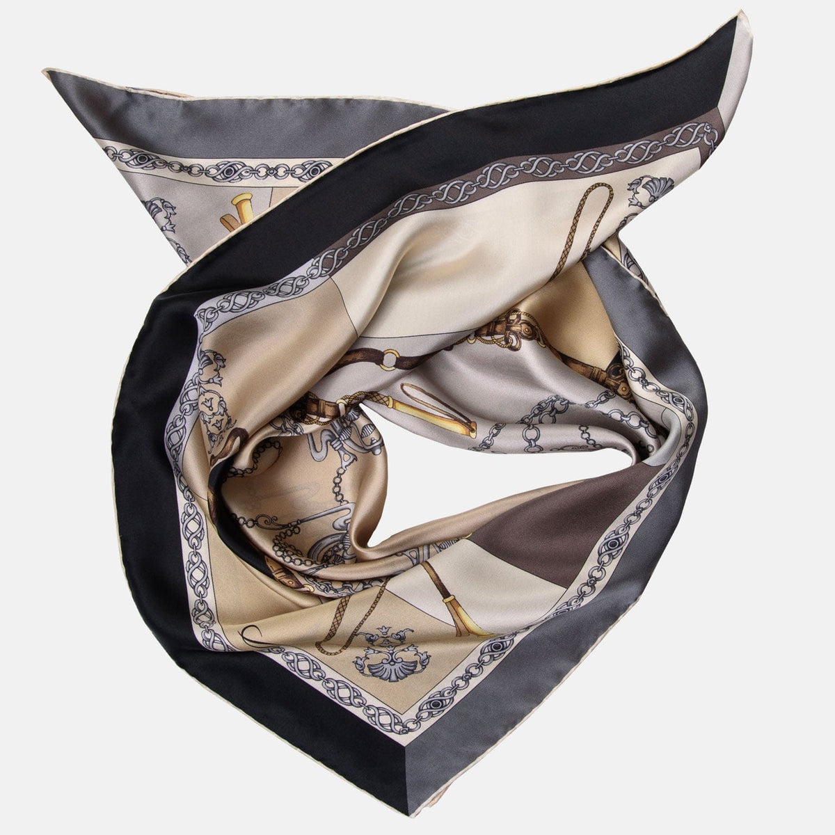 Italian Silk Satin Equestrian Scarf - Gold Tan