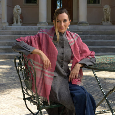 Pink Plaid 100% Italian Cashmere Scarf