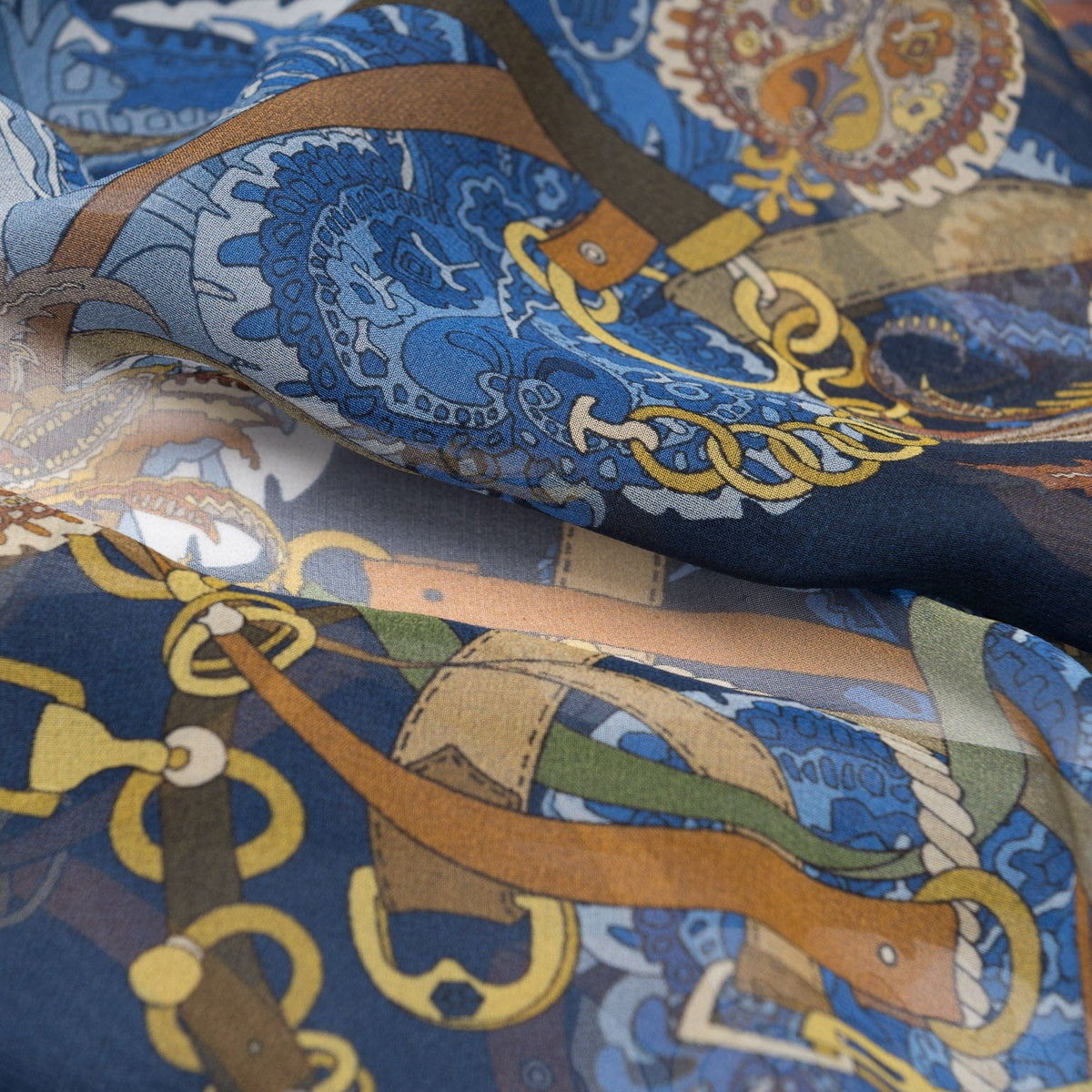 Women's Equestrian Italian Navy Long Silk Scarf