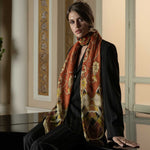 Orange Floral Silk Large Shawl Wrap