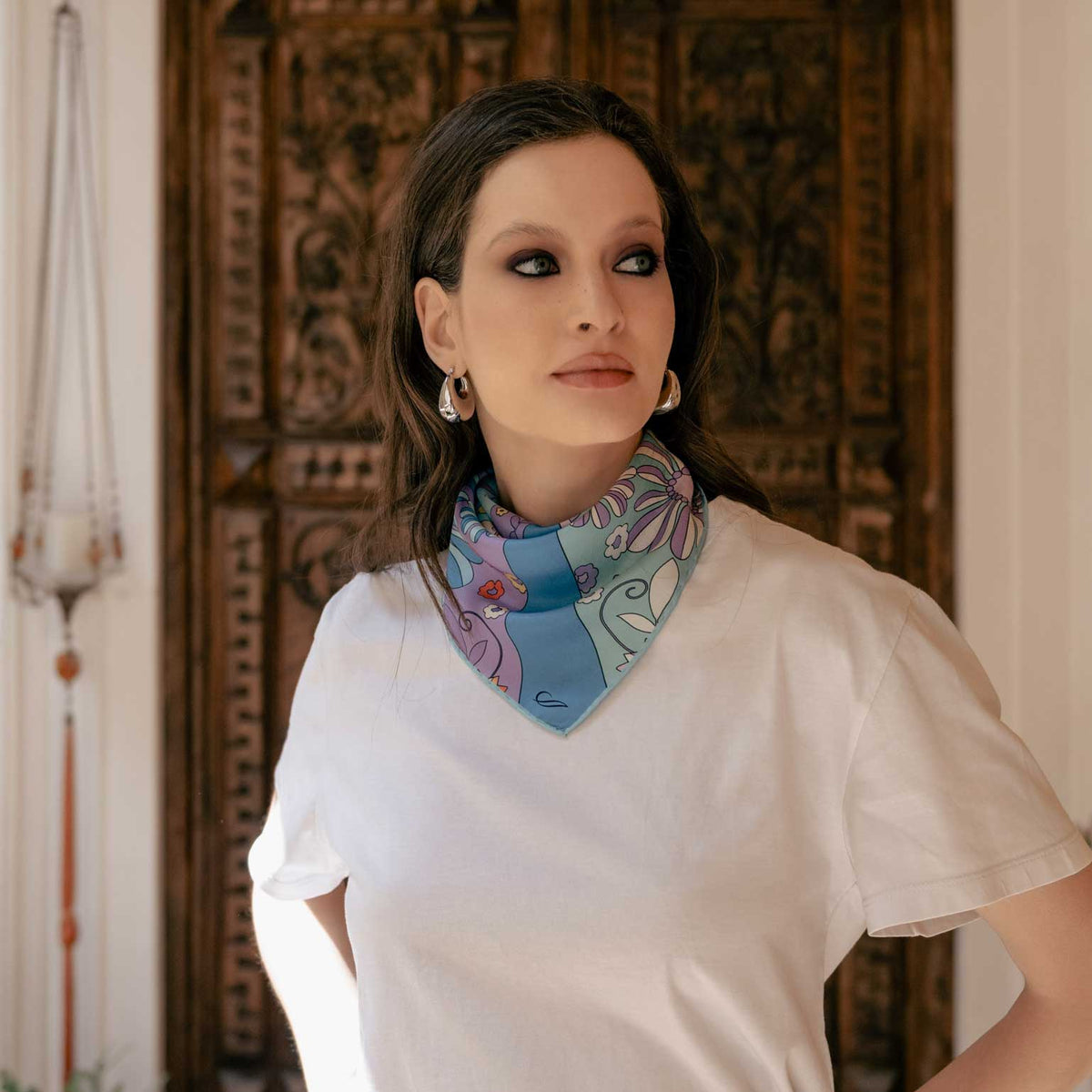 Luxury Italian hand rolled silk bandana neck scarf