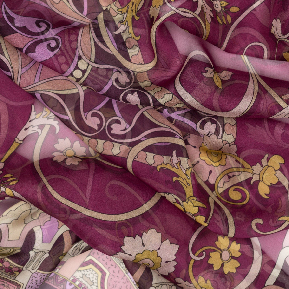 Raspberry Floral Silk Large Shawl Wrap