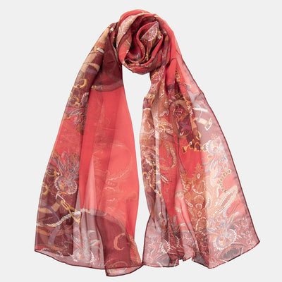 Women's Equestrian Italian Red Long Silk Scarf