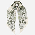 Sage Green Floral Italian Skinny Silk Scarf
