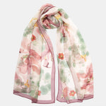Antique Rose Sheer Silk Floral Long Scarf