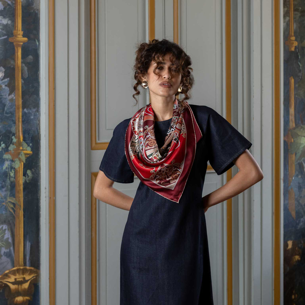 Women's luxury designer handmade red Italian silk scarf