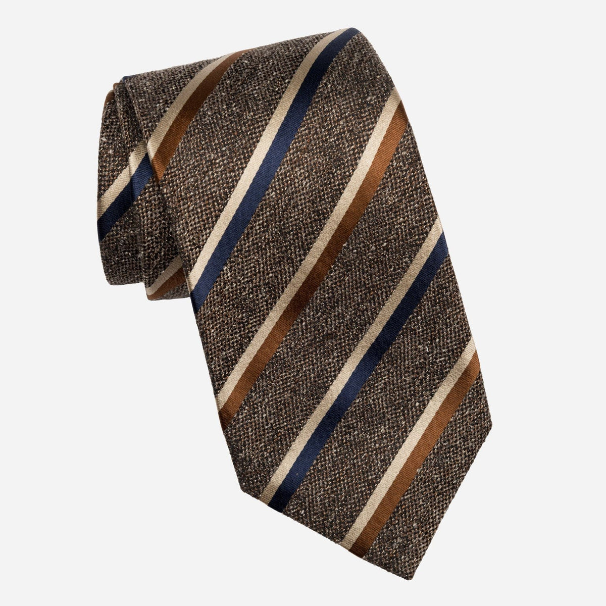 Oak Brown Striped Italian Handmade Silk Tie