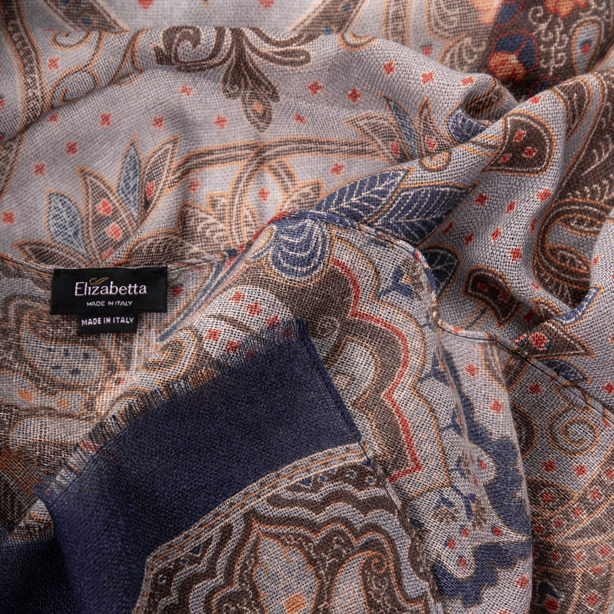 Lightweight Italian Wool Scarf - Steel Blue Paisley