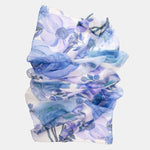 Womens Long Silk Scarf - Blue Floral Print