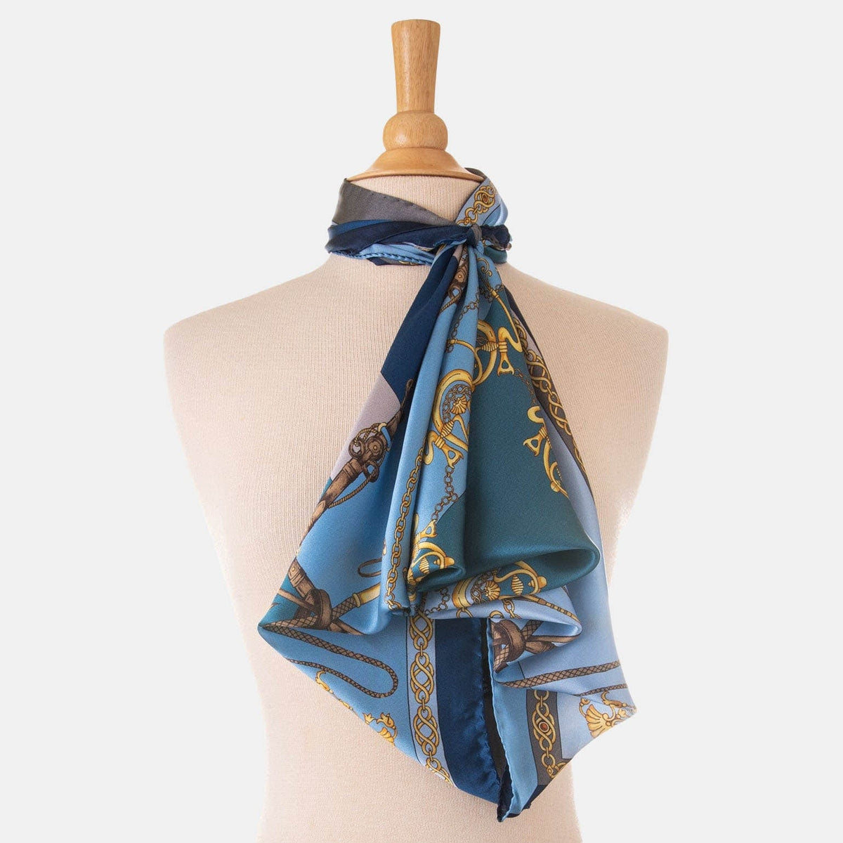Italian Silk Satin Equestrian Scarf - Blue