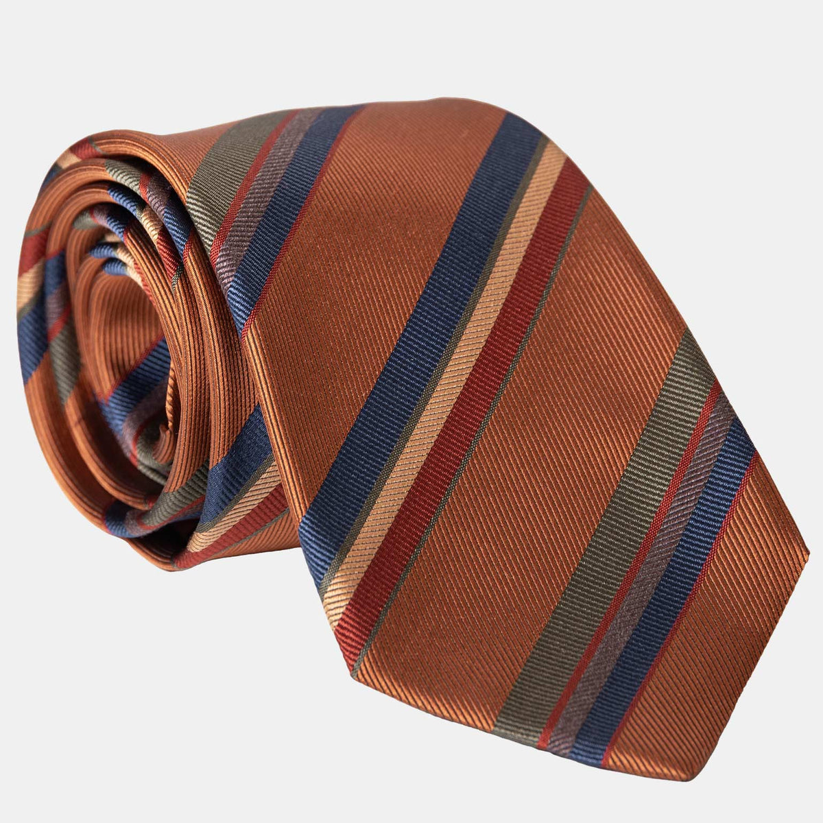 Italian Silk Tie - Burnt Orange Stripes