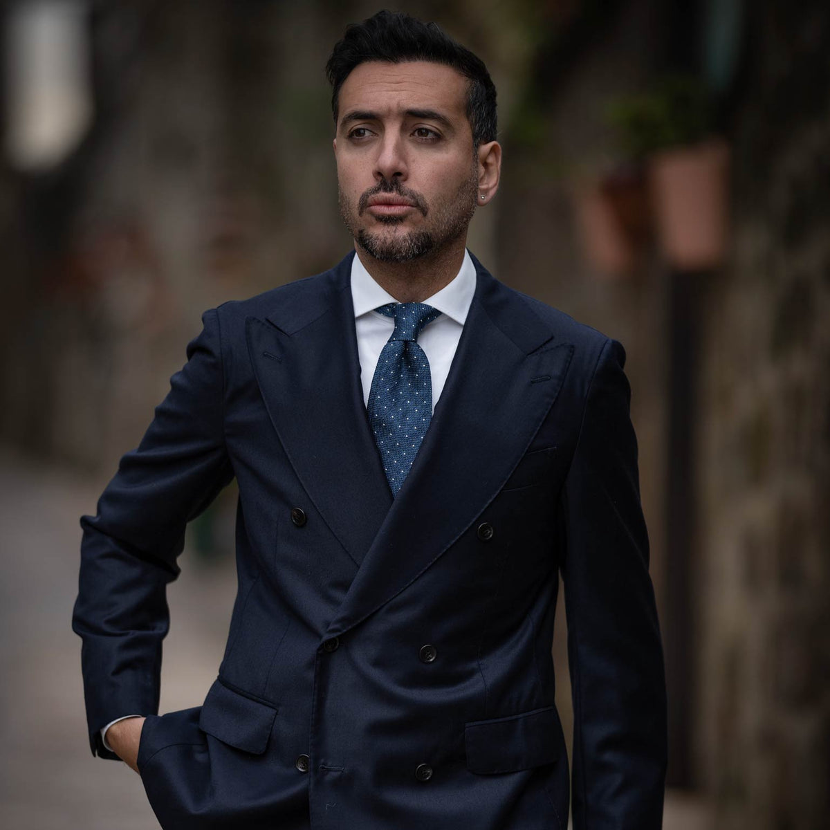 Handmade Blue Grenadine Silk Polka Dot Tie