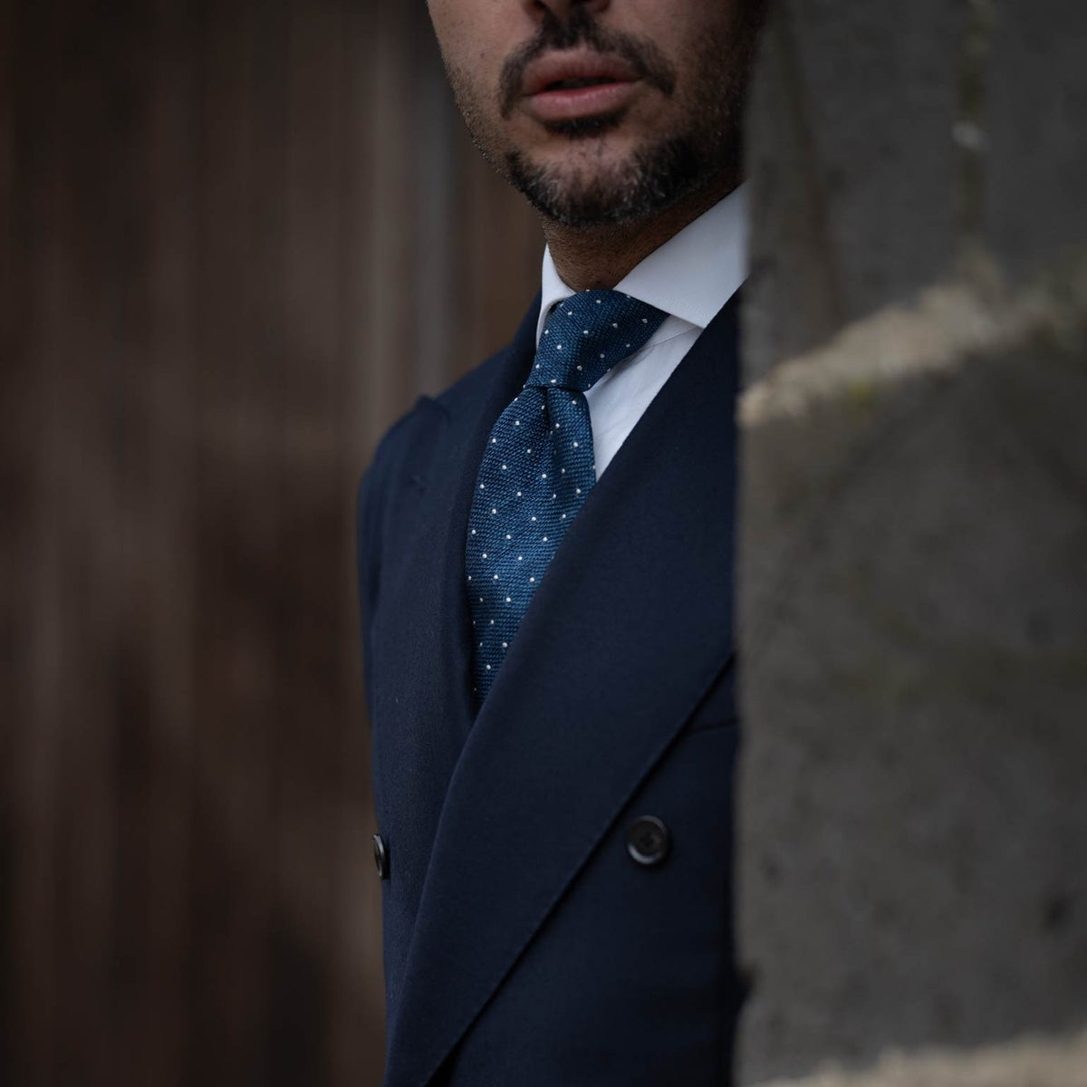 Handmade Blue Grenadine Silk Polka Dot Tie