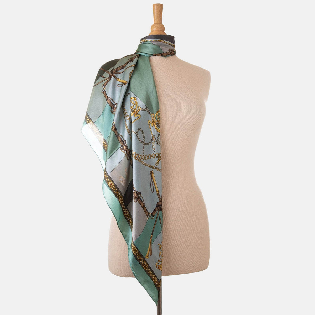 Italian Silk Satin Equestrian Scarf - Mint Green