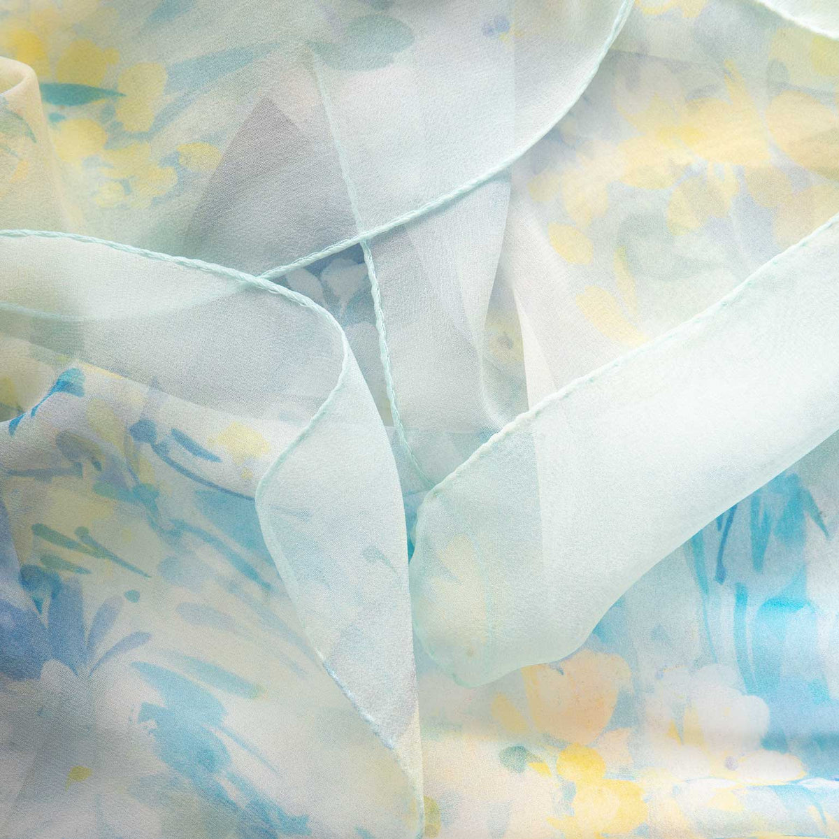 Women's Sky Blue Long Italian Silk Scarf - Floral Print