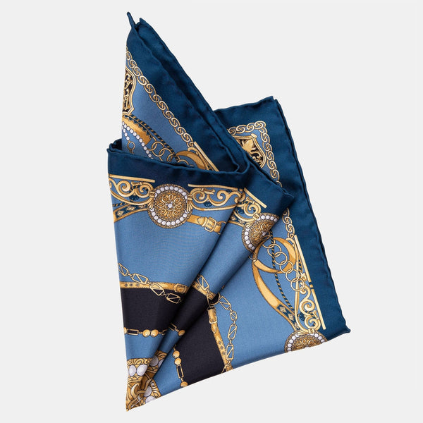Deep blue Baroque print vintage wool scarf