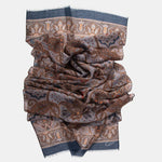 Lightweight Italian Wool Scarf - Steel Blue Paisley