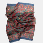 Large Lightweight Italian Wool Scarf - Dark Red Paisley