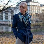 Italian blue equestrian women's square silk scarf