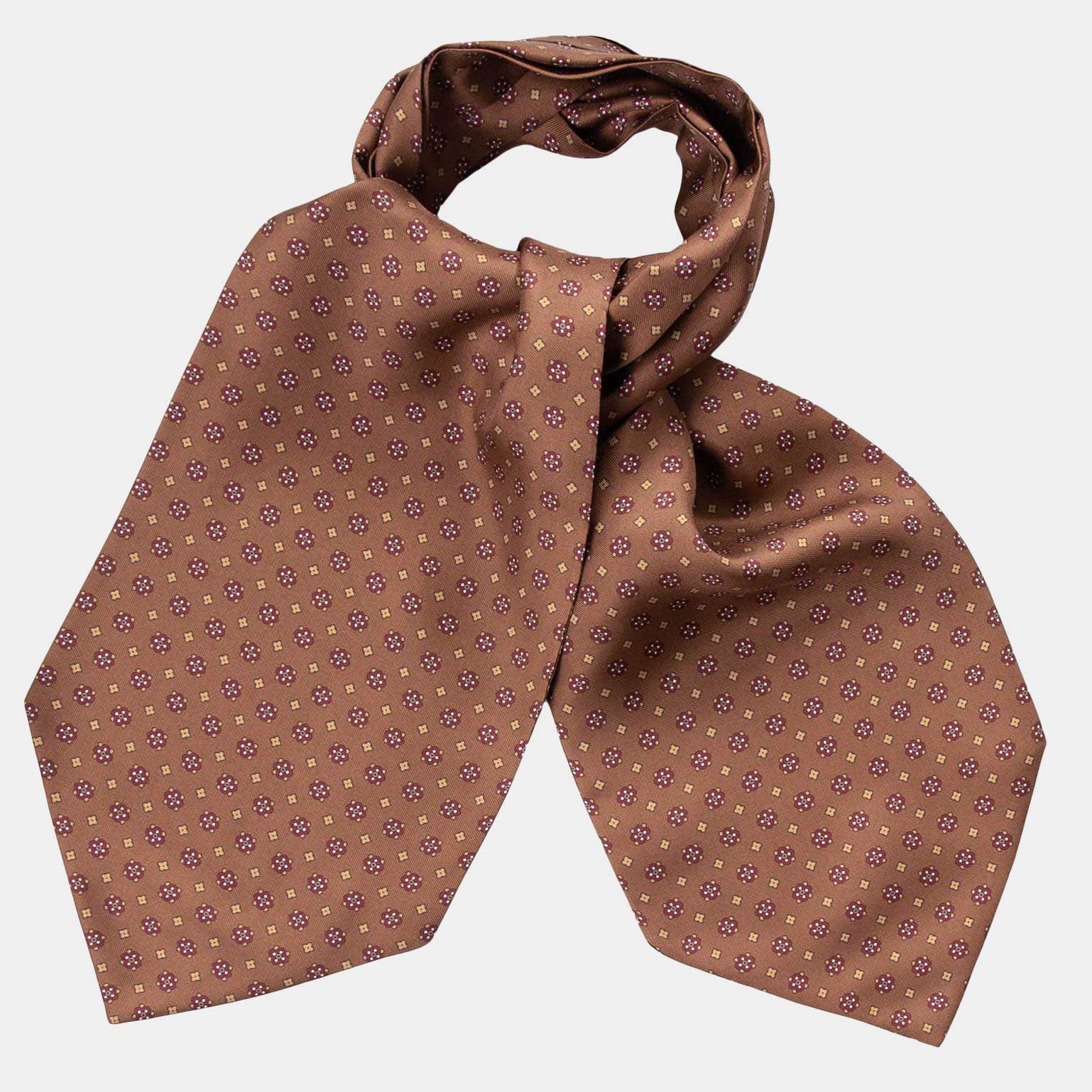 Men's Silk Ascot Cravat - Cognac Brown