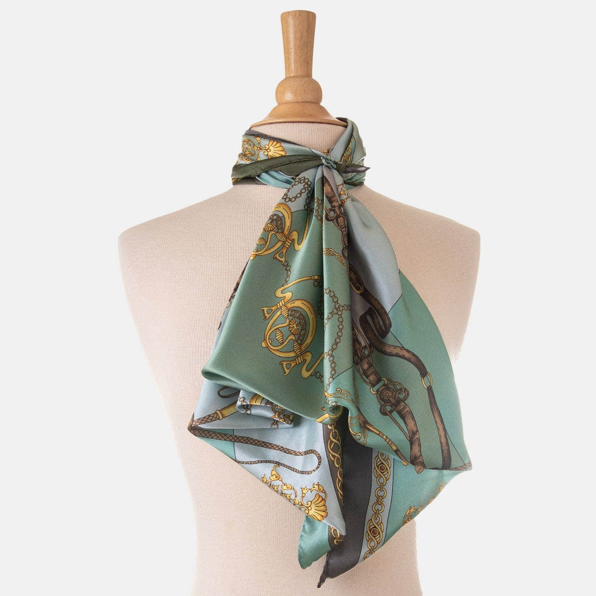 Italian Silk Satin Equestrian Scarf - Mint Green