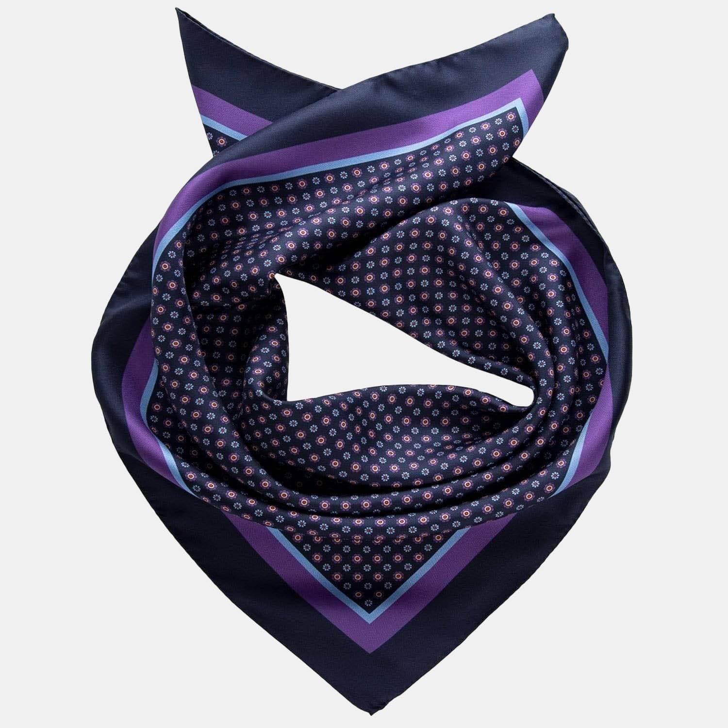 Mens Italian Silk Neckerchief - Navy & Purple
