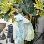 Women's Sky Blue Long Italian Silk Scarf - Floral Print