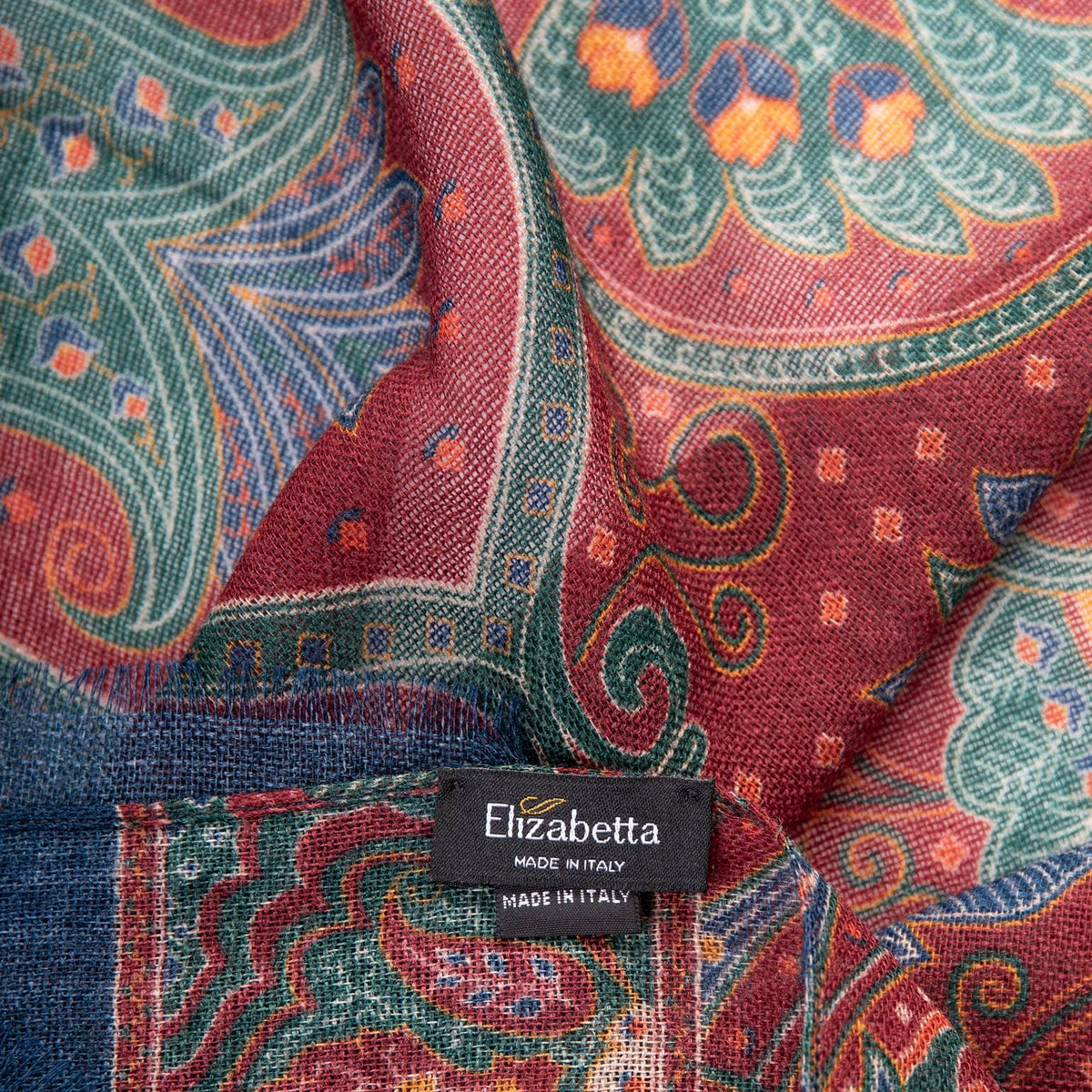 Large Lightweight Italian Wool Scarf - Dark Red Paisley
