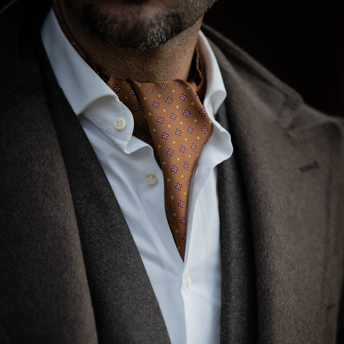 Pagani - Silk Ascot Cravat Tie - Cognac