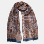 Lightweight Italian Wool Scarf - Steel Blue Paisley
