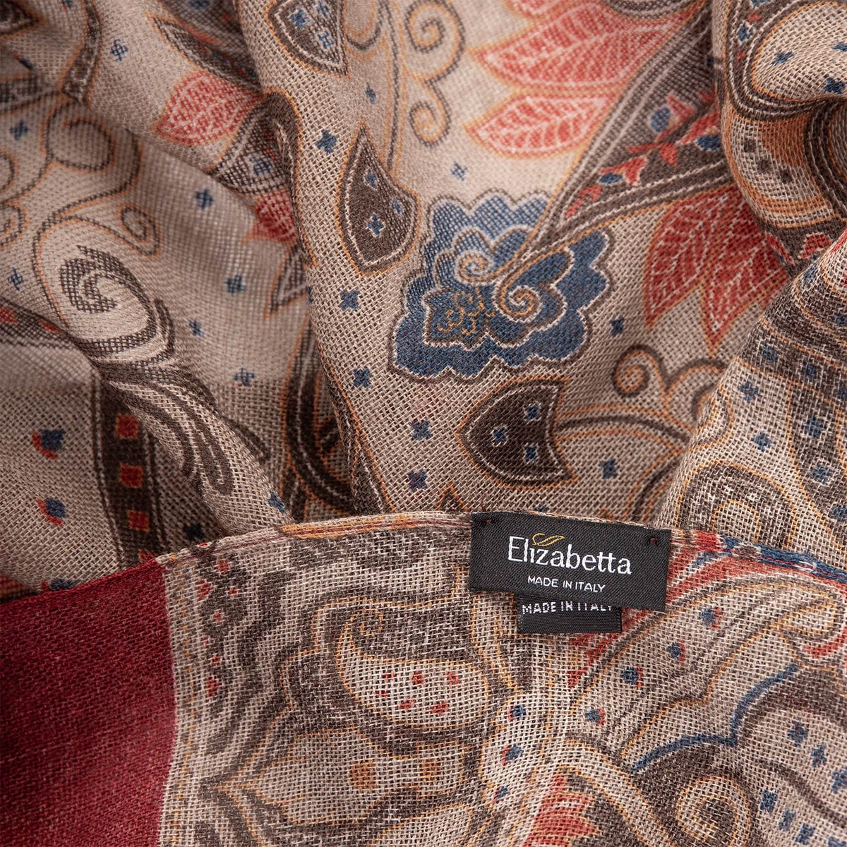 Beige & Brick Red Soft Lightweight Italian Wool Scarf