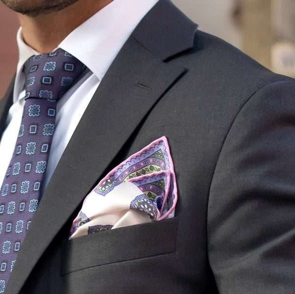Men's hand rolled silk pocket squares made in Italy