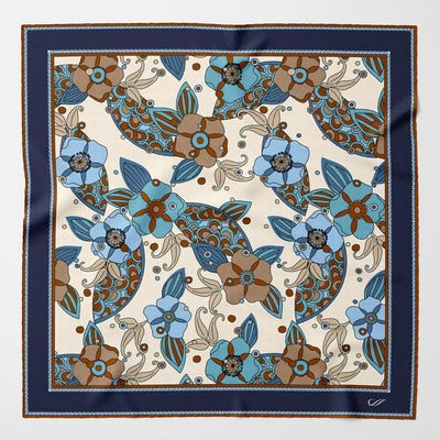 Blue Floral Italian Silk Neckerchief