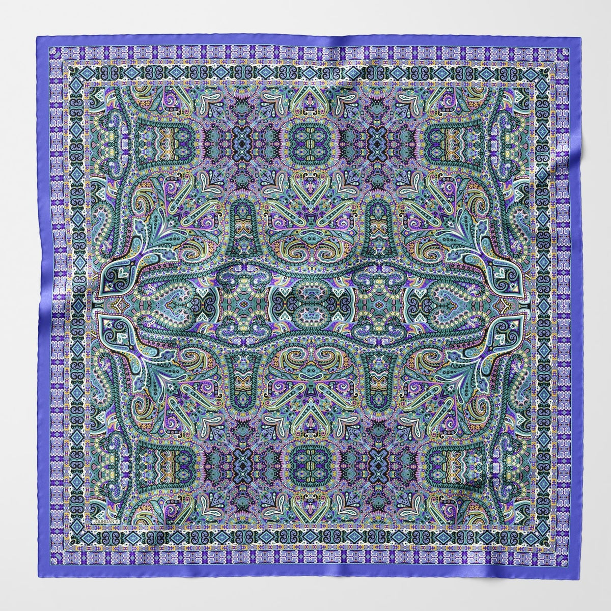 Womens blue paisley extra large silk scarf