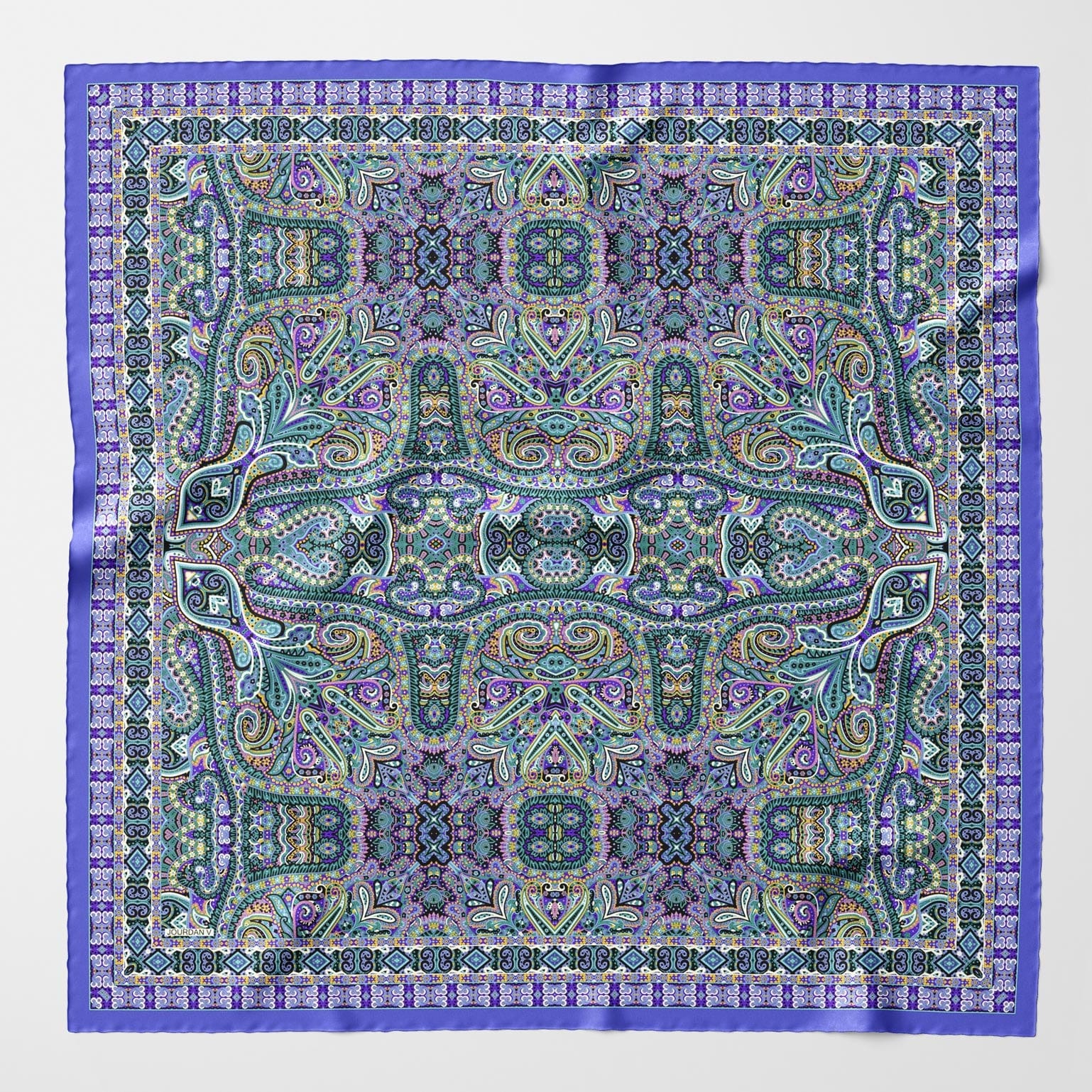Luxury blue paisley extra large silk chiffon scarf wrap