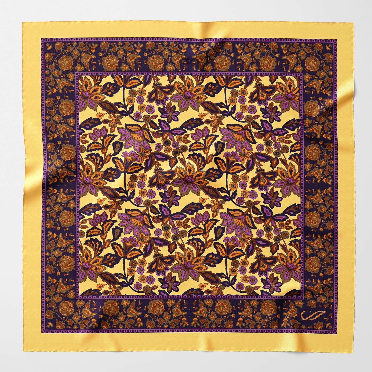 Yellow and Orange Floral Silk Pocket Square