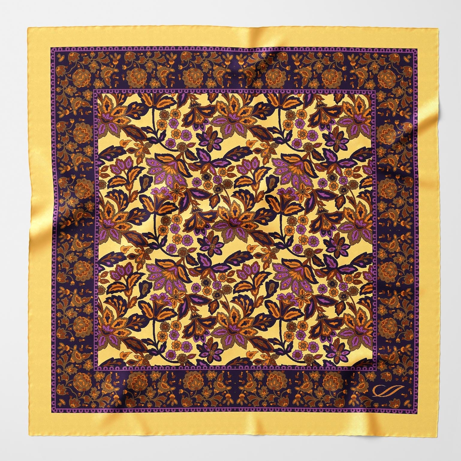 Mens Silk Neckerchief - Blue & Yellow Floral Print - Elizabetta