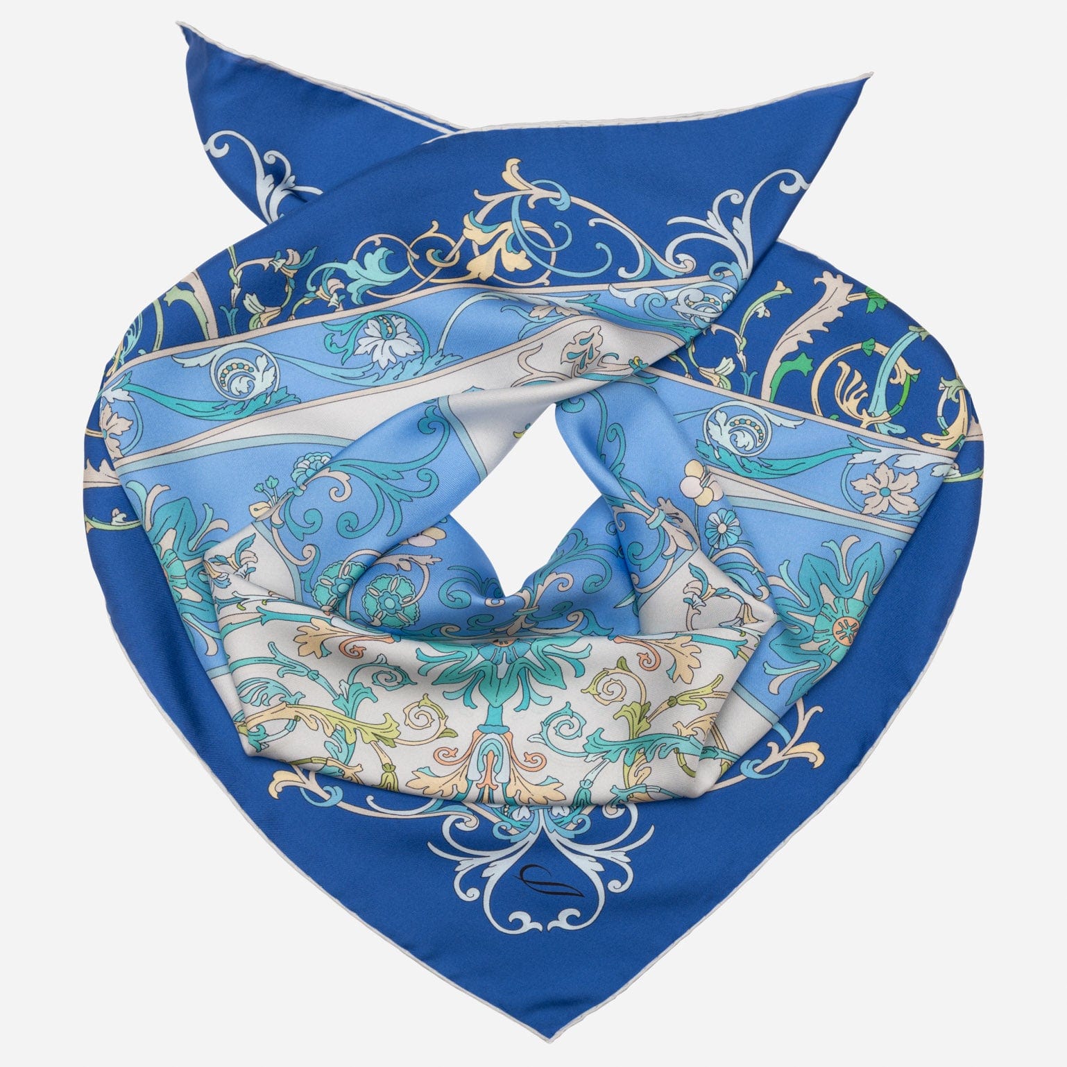 Blue Floral Italian Silk Square Scarf