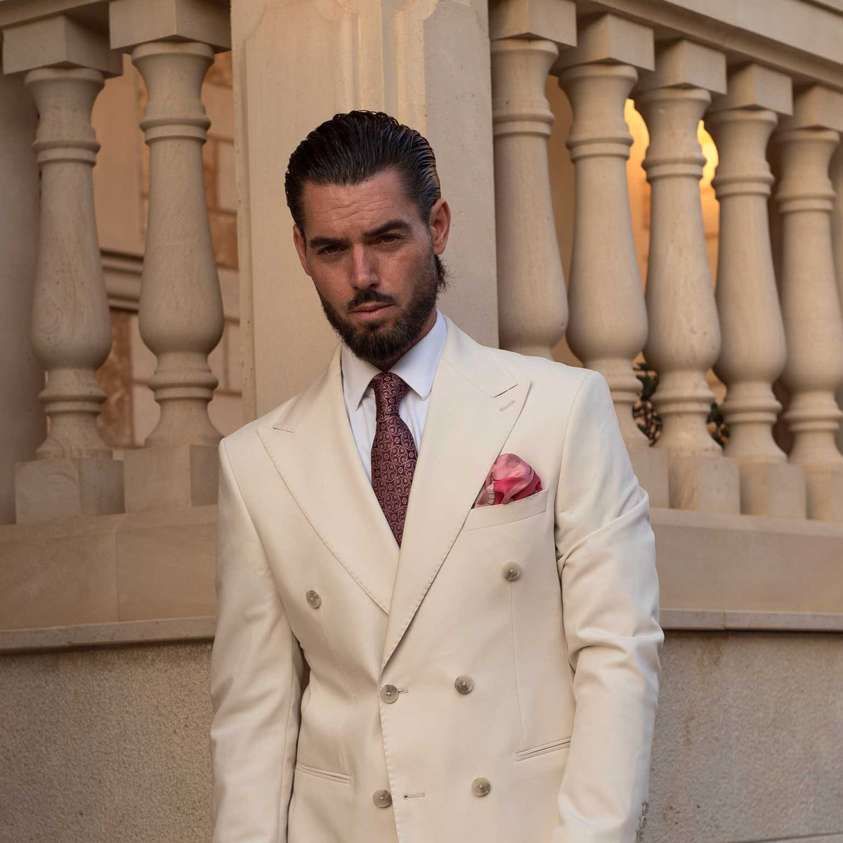 Italian burgundy silk tie and pocket square