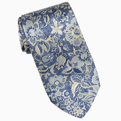 Handmade Italian Silk Tie Blue Floral
