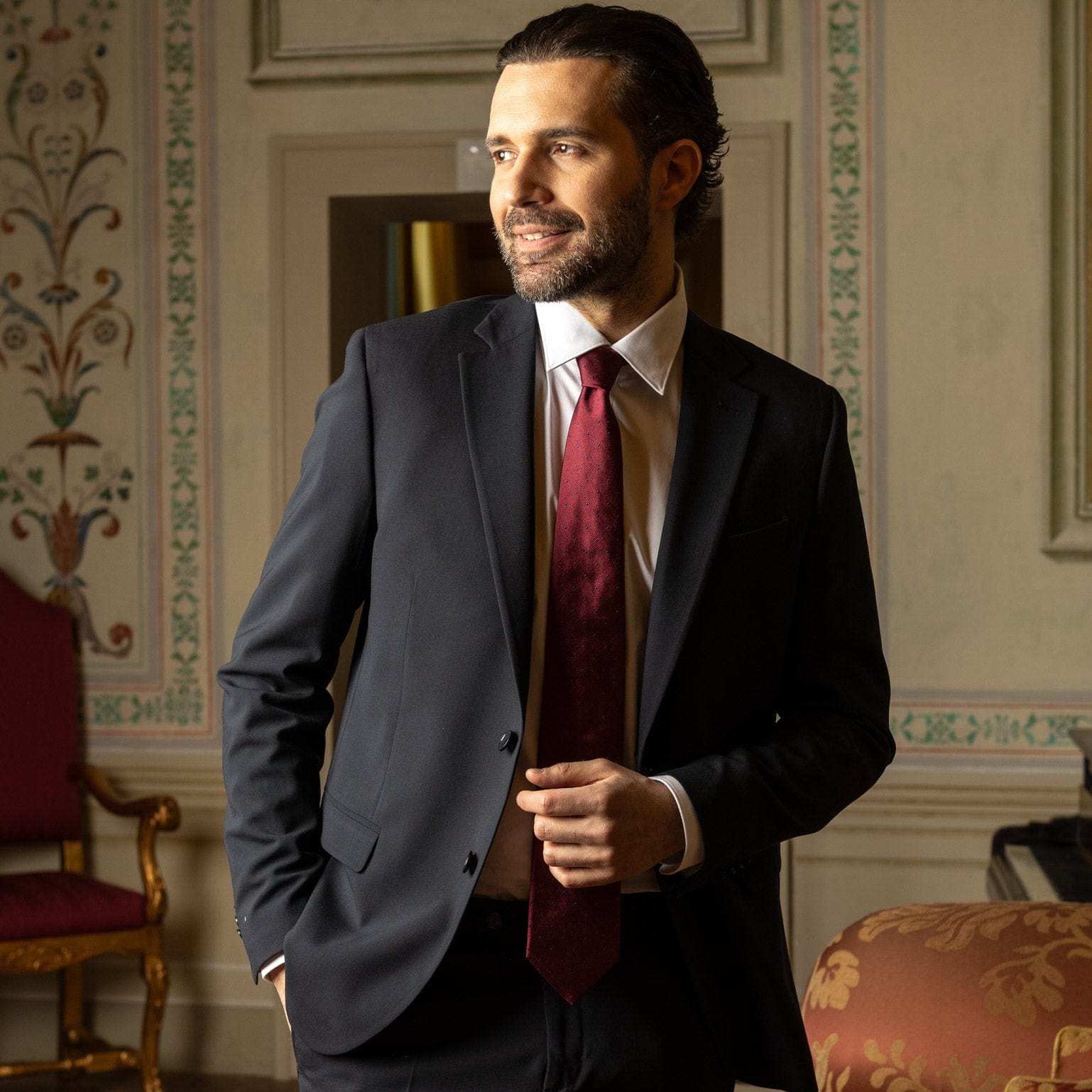 Burgundy Italian Silk Tie - Polka Dots