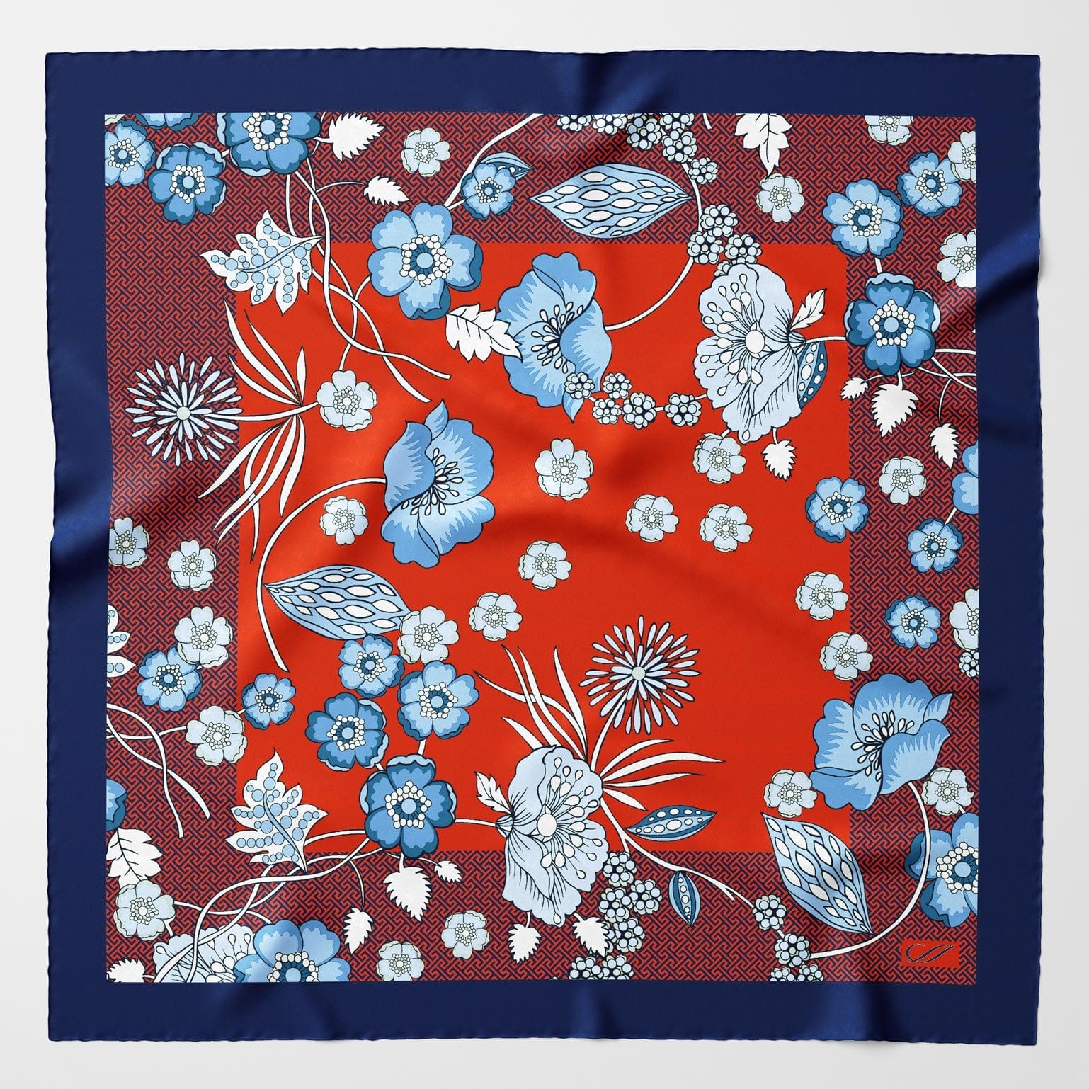 Red Silk Neckerchief - Floral Print Made in Italy