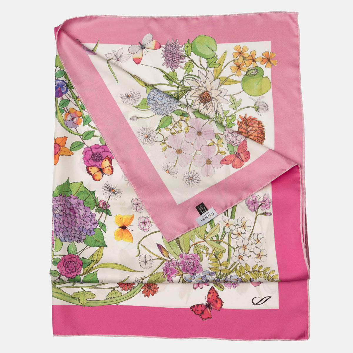 Pink Botanical Print Silk Scarf