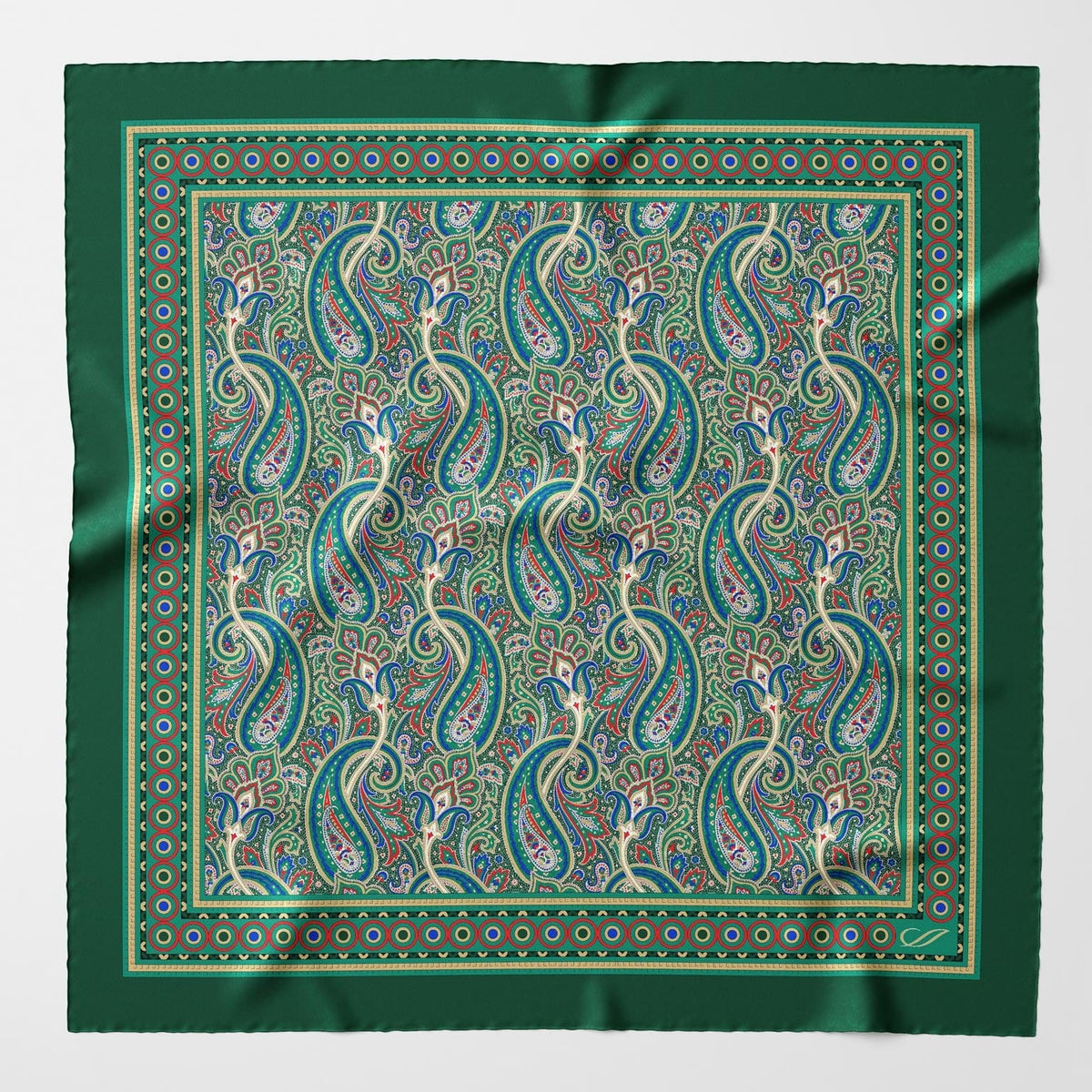 Hand Rolled Emerald Green Silk Pocket Square