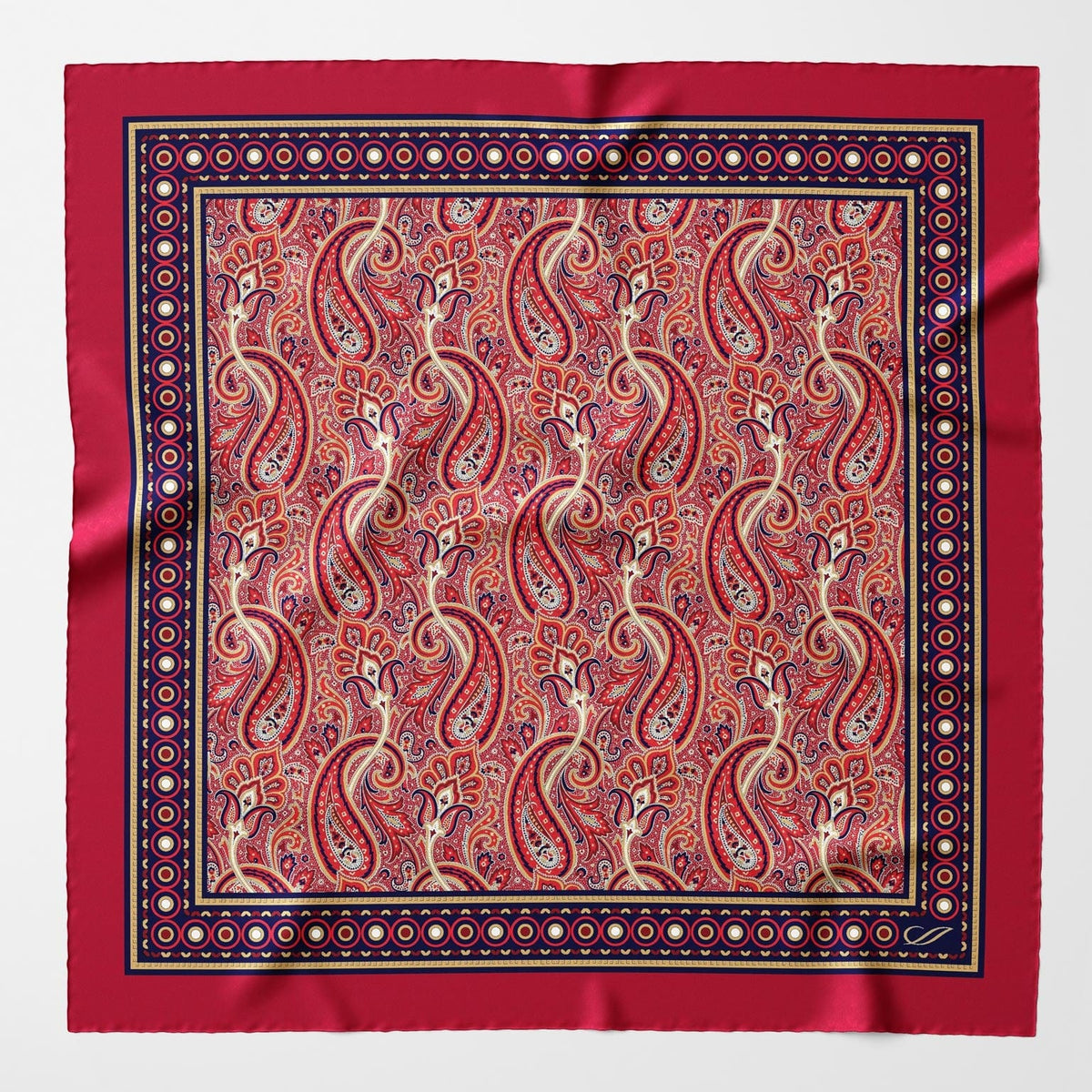 Large Silk Pocket Square - Red Paisley