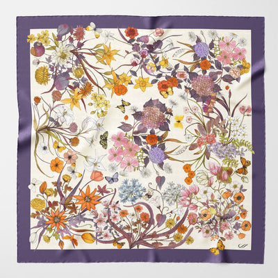Violet Botanical Print Silk Scarf