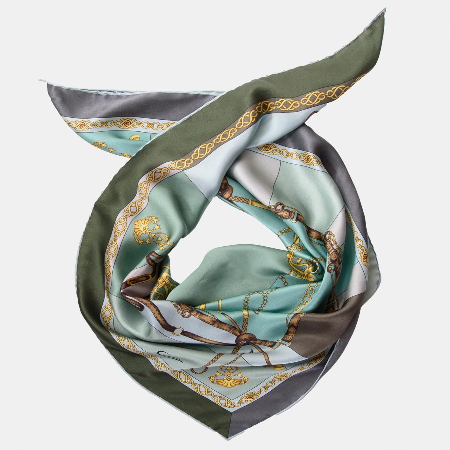 womens luxury green equestrian italian silk scarf