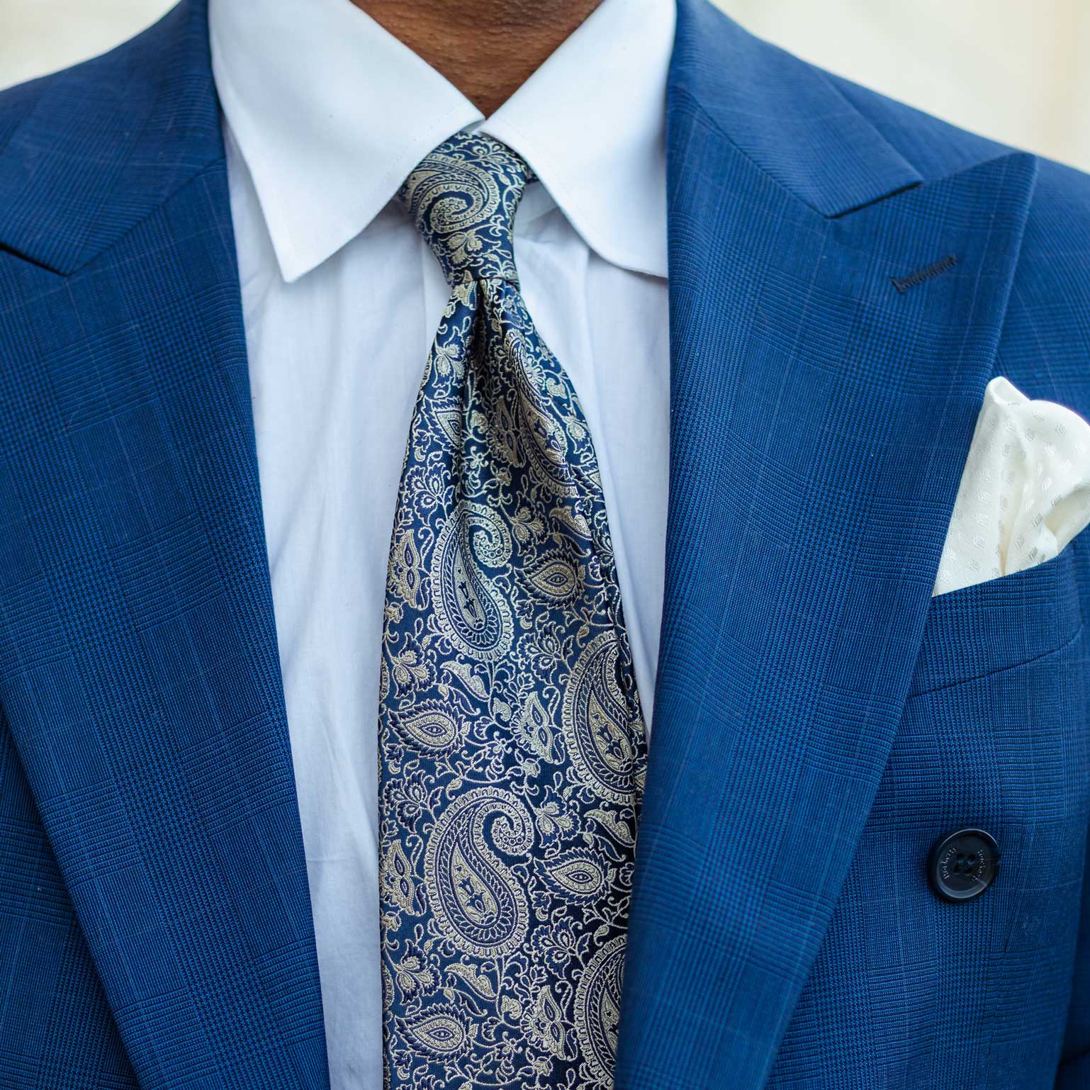 Navy and Pewter Paisley Italian Silk Tie